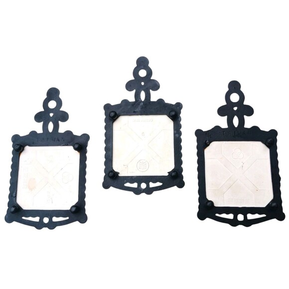 VTG Set of 3 Ceramic Tile Cast Iron Hot Plate Trivets / Wall Hangings TAIWAN - Picture 2 of 3